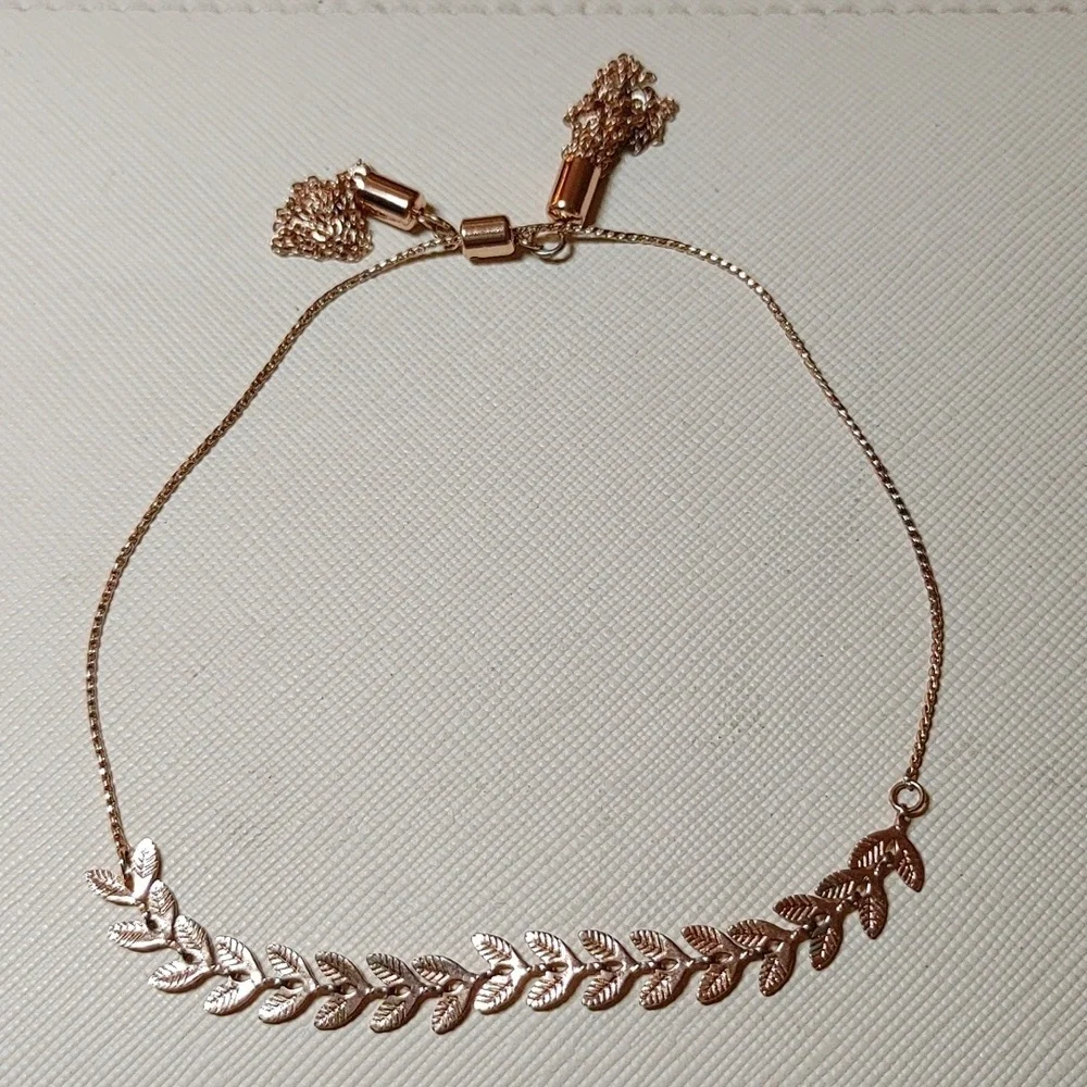 Rose Gold Adjustable Slider Chain Leaf Bracelet
